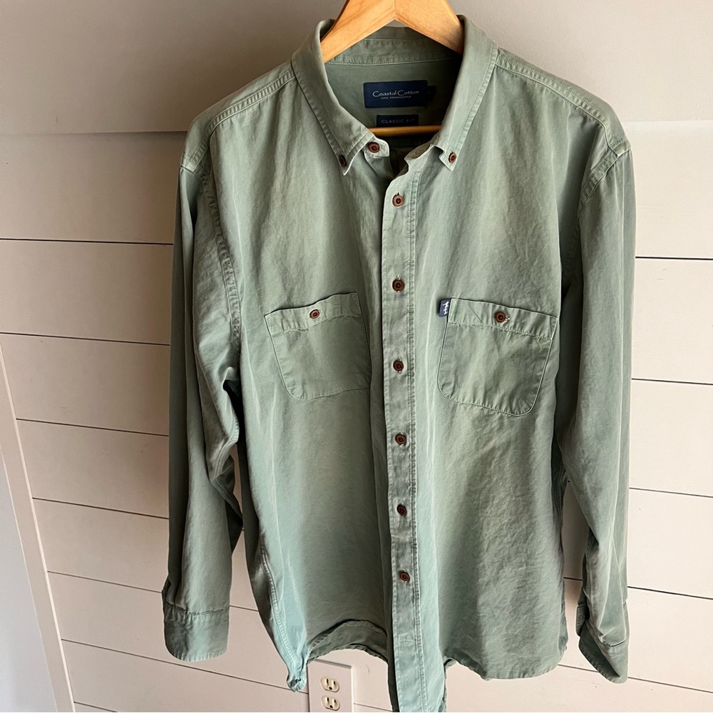 Coastal Cotton Men's Heavy Classic Fit Soft Washed Green Button Down Shirt XXL